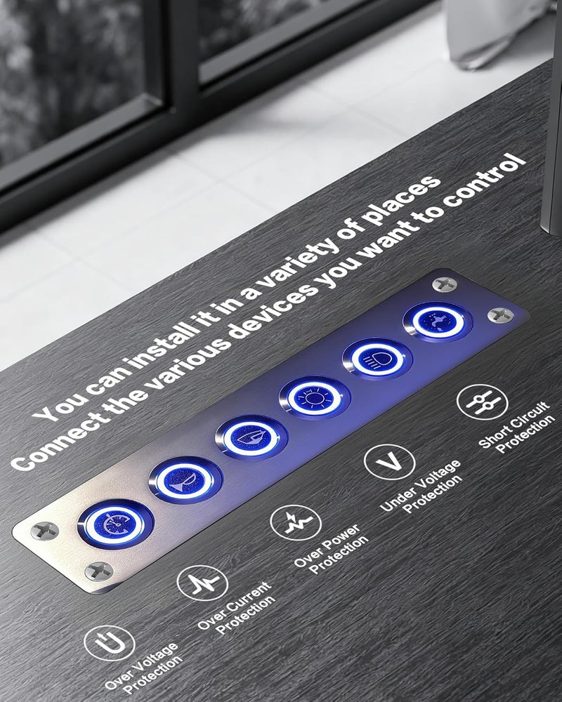 IZTOSS 6 Gang Aluminum Marine Rocker Switch Panel - Pre-Wired with Blue LED Indicator, 12-24 V Multi-Function Rocker Switch - Ideal for Marine motorhomes, Yachts - Image 5